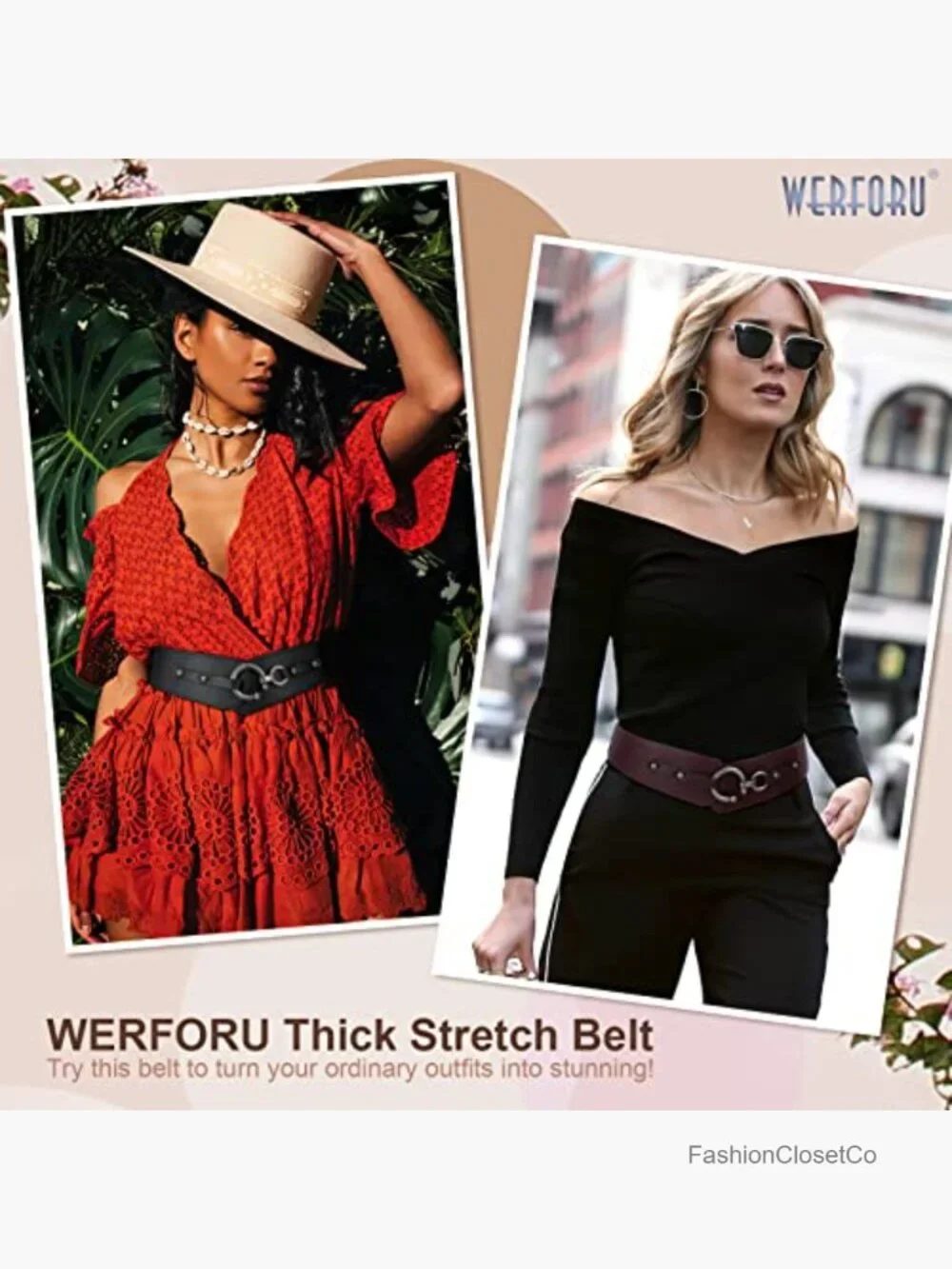 Vintage Wide Elastic Thick Stretch Belt with Interlock Buckle for Dress